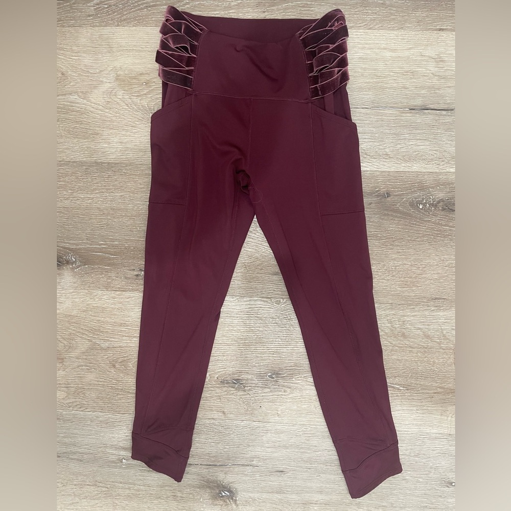 FP Movement Wonderstruck Velvet Criss Cross Leggings Maroon - Picture 5 of 9